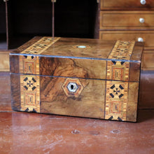 Load image into Gallery viewer, Victorian Tunbridge Ware Burr Walnut Parquetry Box – Mother of Pearl Inlay – c.1860
