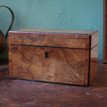 Load image into Gallery viewer, Victorian Burr Walnut Tea Caddy – Twin Compartment Antique Box – c.1860–1880
