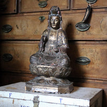 Load image into Gallery viewer, Antique Chinese Carved Wood Guanyin Figure – Gilt Polychrome Bodhisattva – 44cm
