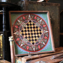 Load image into Gallery viewer, Antique Victorian Reverse Painted Glass Games Board – Chess Draughts – Folk Art c.1900

