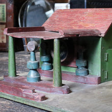 Load image into Gallery viewer, Vintage Wooden Toy Petrol Station - Scratch Built Folk Art Garage - Illuminated Sign C.1930s–40s

