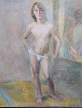 Load image into Gallery viewer, Maggie Greer Large Nude Oil Painting - Scottish Figurative Art - Mirror Interior C.1980s - 115 x 108cm
