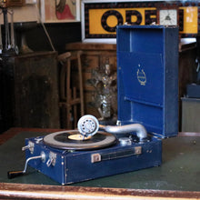 Load image into Gallery viewer, 1930s Rose Morris Viceroy Portable Gramophone - Blue Wind-Up 78 RPM Record Player - Working
