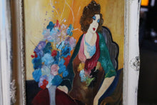 Load image into Gallery viewer, Vintage Manner of Itzchak Tarkay Oil on Board Painting– Woman With Flowers

