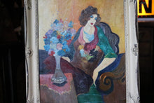Load image into Gallery viewer, Vintage Manner of Itzchak Tarkay Oil on Board Painting– Woman With Flowers

