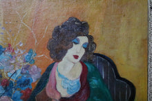 Load image into Gallery viewer, Vintage Manner of Itzchak Tarkay Oil on Board Painting– Woman With Flowers
