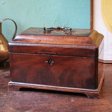 Load image into Gallery viewer, Antique Regency Mahogany Sarcophagus Tea Caddy - Three Compartment - Brass Handle C.1820
