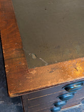 Load image into Gallery viewer, Large Vintage Twin Pedestal Desk – Partners Desk – Green Leather Writing Top – Industrial Office Desk
