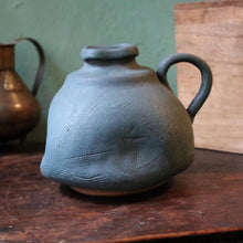 Load image into Gallery viewer, Katō Usuke Japanese Seto Studio Pottery Hanaire Vase - Blue Bronze Glaze - Signed Tomobako
