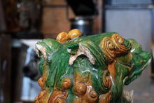 Load image into Gallery viewer, Antique Chinese Sancai Glazed Pottery Qilin Dragon Roof Tile – Large Architectural Mythical Beast - Foo Dog
