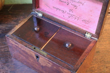 Load image into Gallery viewer, Antique Mahogany Tea Caddy Dated 1844 – Twin Compartment Victorian Presentation Box
