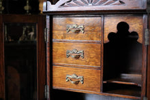 Load image into Gallery viewer, Antique Oak Smokers Cabinet c.1900 – Edwardian Tobacco Pipe Cabinet – Glazed Doors &amp; Drawers
