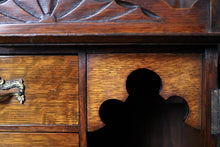 Load image into Gallery viewer, Antique Oak Smokers Cabinet c.1900 – Edwardian Tobacco Pipe Cabinet – Glazed Doors &amp; Drawers
