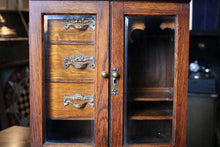 Load image into Gallery viewer, Antique Oak Smokers Cabinet c.1900 – Edwardian Tobacco Pipe Cabinet – Glazed Doors &amp; Drawers
