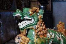 Load image into Gallery viewer, Antique Chinese Sancai Glazed Pottery Qilin Dragon Roof Tile – Large Architectural Mythical Beast - Foo Dog
