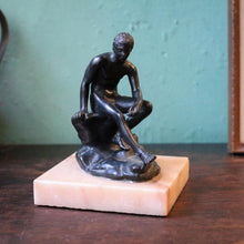 Load image into Gallery viewer, Antique Grand Tour Bronze Resting Hermes Sculpture – Seated Mercury – Marble Base

