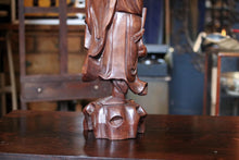 Load image into Gallery viewer, Large Antique Chinese Carved Hardwood Fisherman Sculpture - 55cm - Oriental Folk Art Statue
