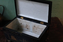 Load image into Gallery viewer, Antique Chinoiserie Black Lacquer Box - Painted Figures - Gilt Metal Feet - c.1900
