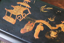 Load image into Gallery viewer, Antique Chinoiserie Black Lacquer Box - Painted Figures - Gilt Metal Feet - c.1900

