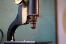 Load image into Gallery viewer, Vintage Early 20th.C Brass Microscope - Black Enamel Stand - Working Scientific Instrument - 35cm
