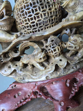 Load image into Gallery viewer, Antique Carved Chinese Soapstone Incense Burner With Foo Dogs
