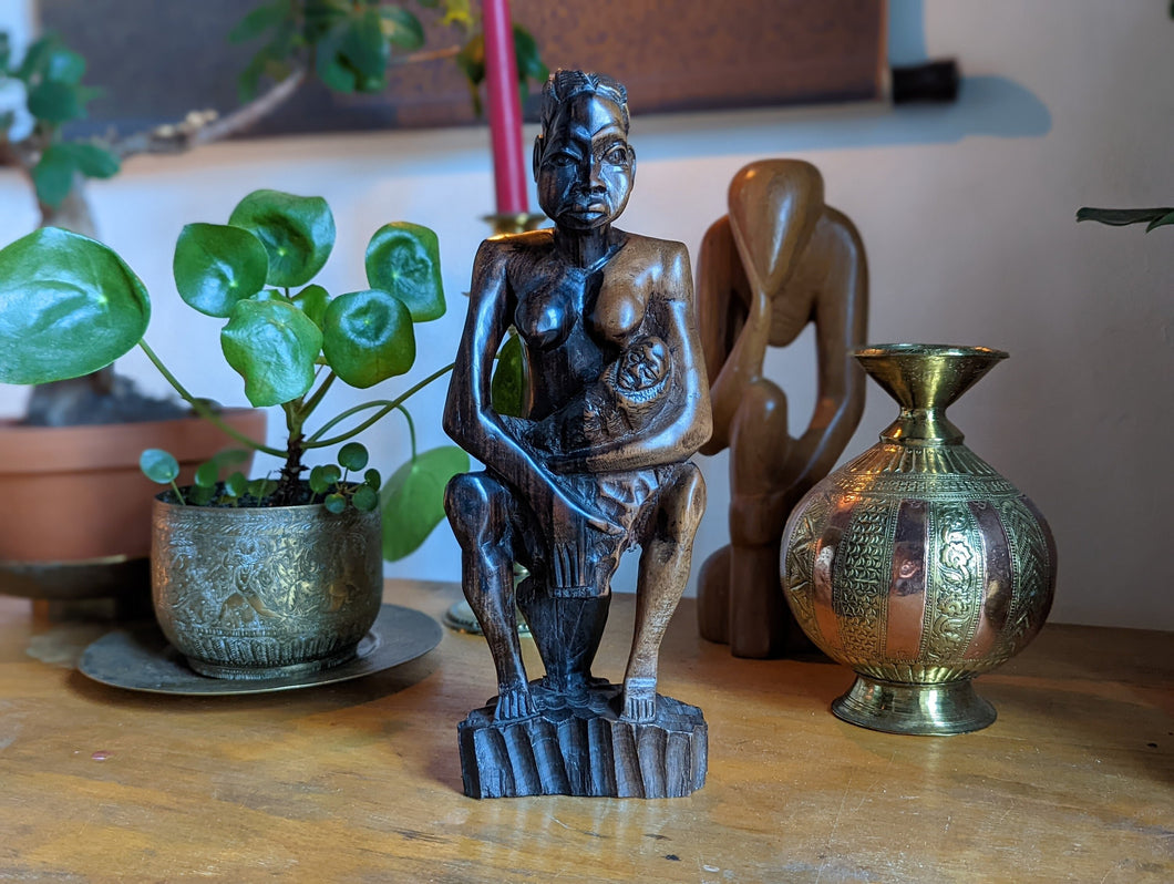 Vintage Ebony Carving of Mother and Child
