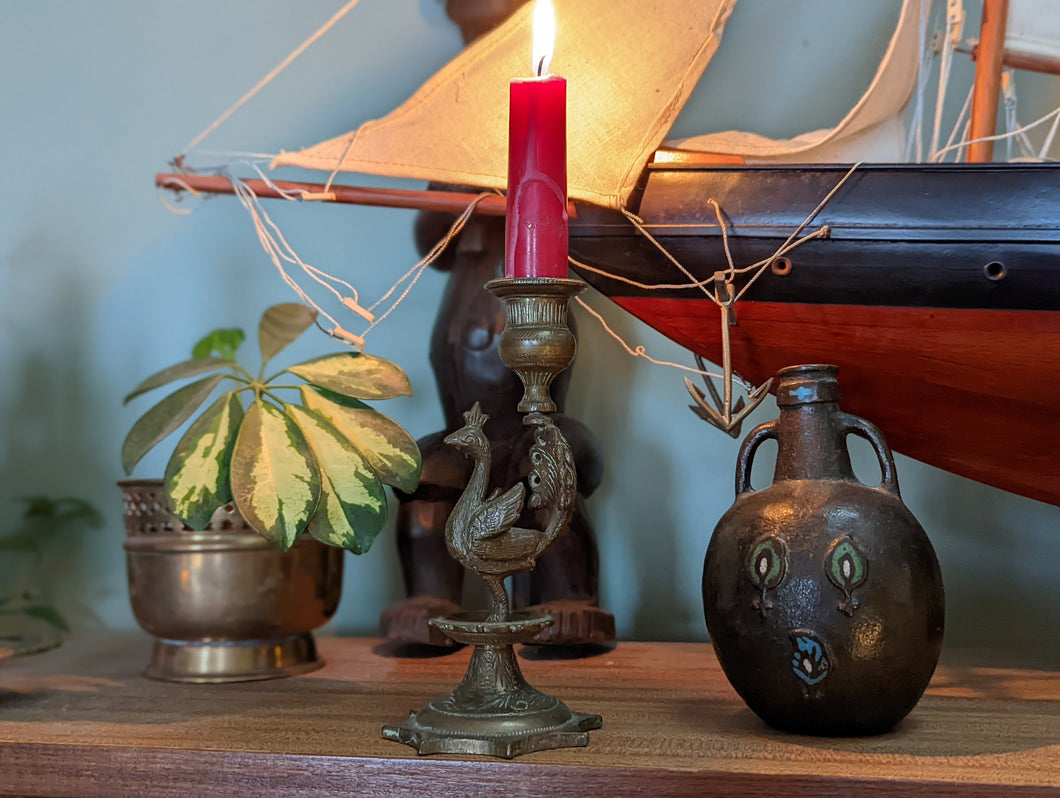 Antique Indian Bronze Hamsa Bird Candle Stick