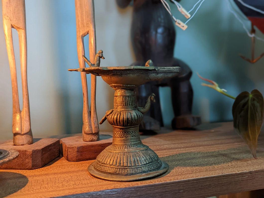 Antique Indian Bronze Diya Oil Lamp