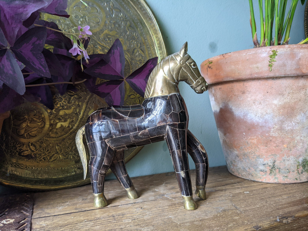 Vintage Arabian Brass and Brass Horse Carving