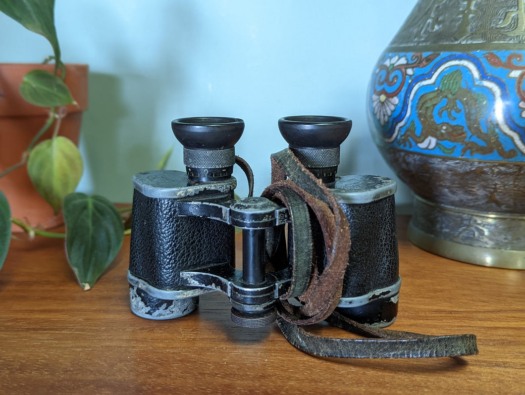 Antique Carl Zeiss Binoculars in Leather Satchel