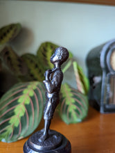Load image into Gallery viewer, R Moret Bronze Sculpture of Boy Smoking Pipe
