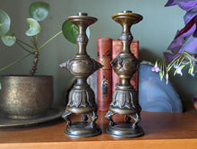 Load image into Gallery viewer, Pair of Bronze Japanese Meiji Candle Sticks
