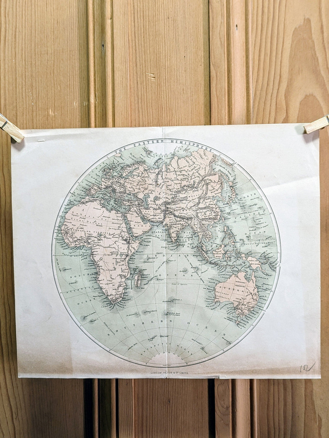 1858 Original James Virtue Map of the Eastern Hemisphere ( Asia, Africa, Australia )
