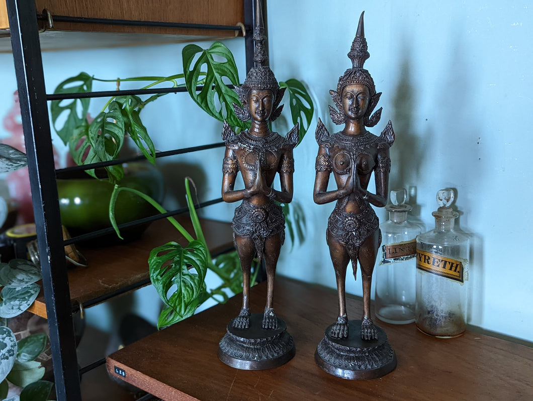 Pair of Thai Bronze Kinnari / Kinnara Statues