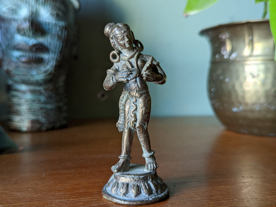 Antique Indian Dhokra Ware Brass Musician Statue