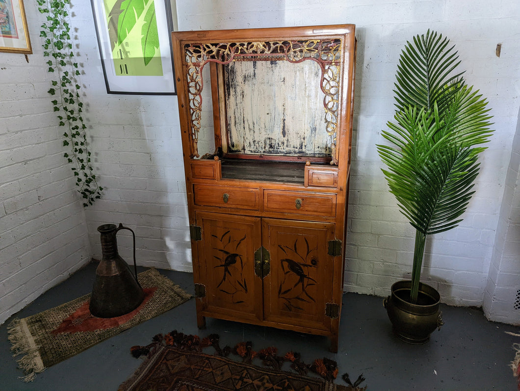 19th Century Chinese Carved Butterfly Cabinet