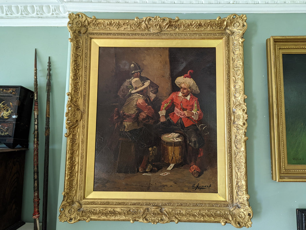 George Appert - The Card Players - Oil Painting in Gilt Frame