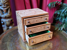 Load image into Gallery viewer, Vintage Miniature Burl Wood Drawer Cabinet
