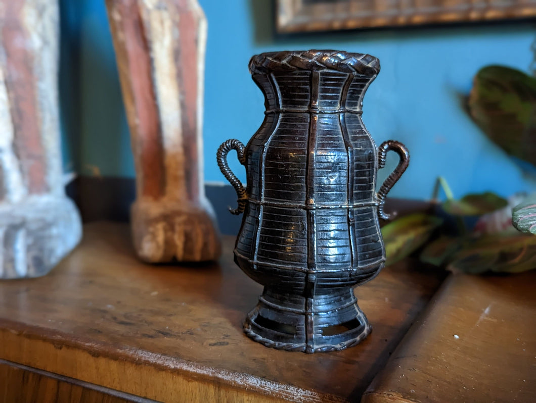 Antique Japanese Bronze Basket Vase