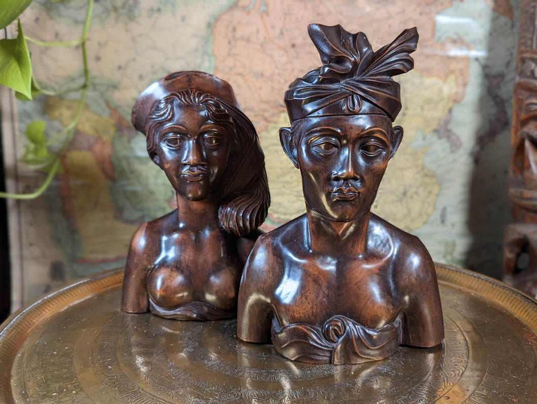 1940's Pair of Balinese Bust Carvings by A.A.Faimah