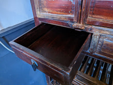 Load image into Gallery viewer, Chinese Red Lacquered Elm Noodle Cabinet
