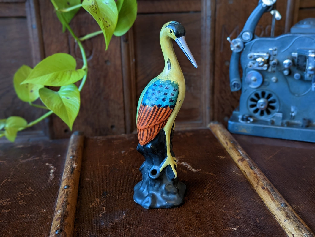 Vintage Ceramic Hatpin Holder / Statue of  Crane