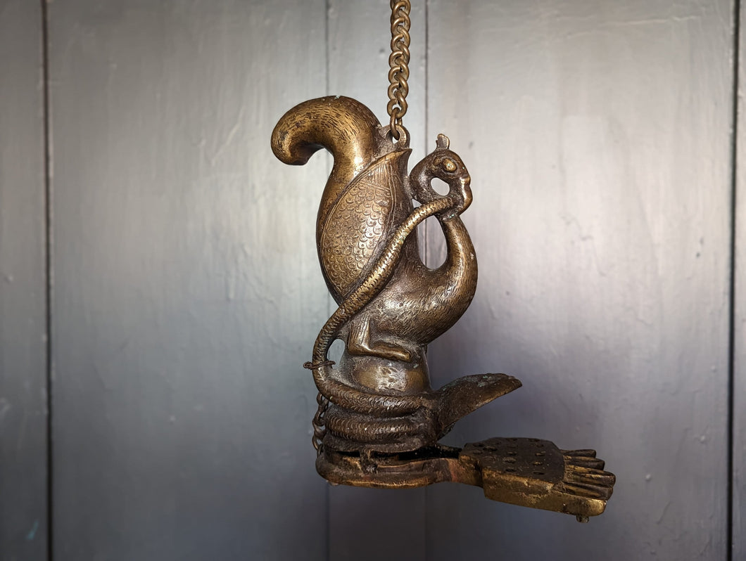 Antique Indian Hanging Bronze Deccan Diya Oil Lamp