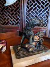 Load image into Gallery viewer, Bronze Sculpture Of Hunting Dog Guarding A Sleeping Child, French C1870
