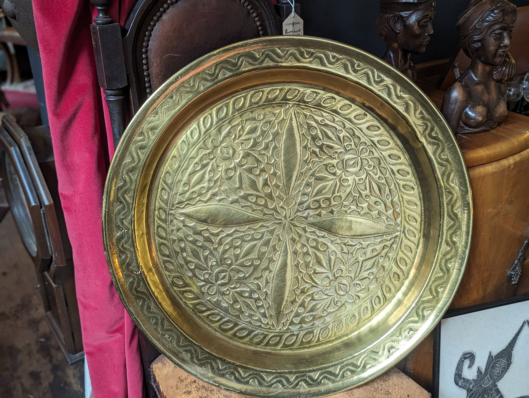 Vintage Indian Embossed Brass Charger / Tray