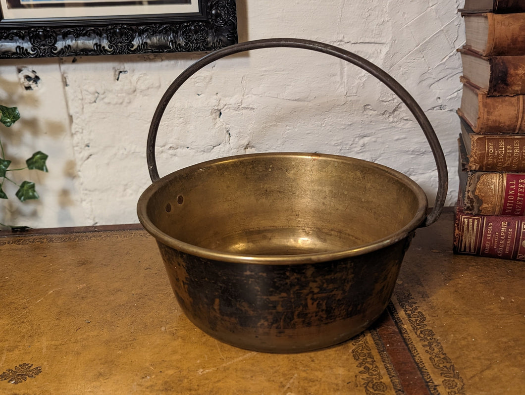 Large Antique Brass Fire Pot / Jam Pot
