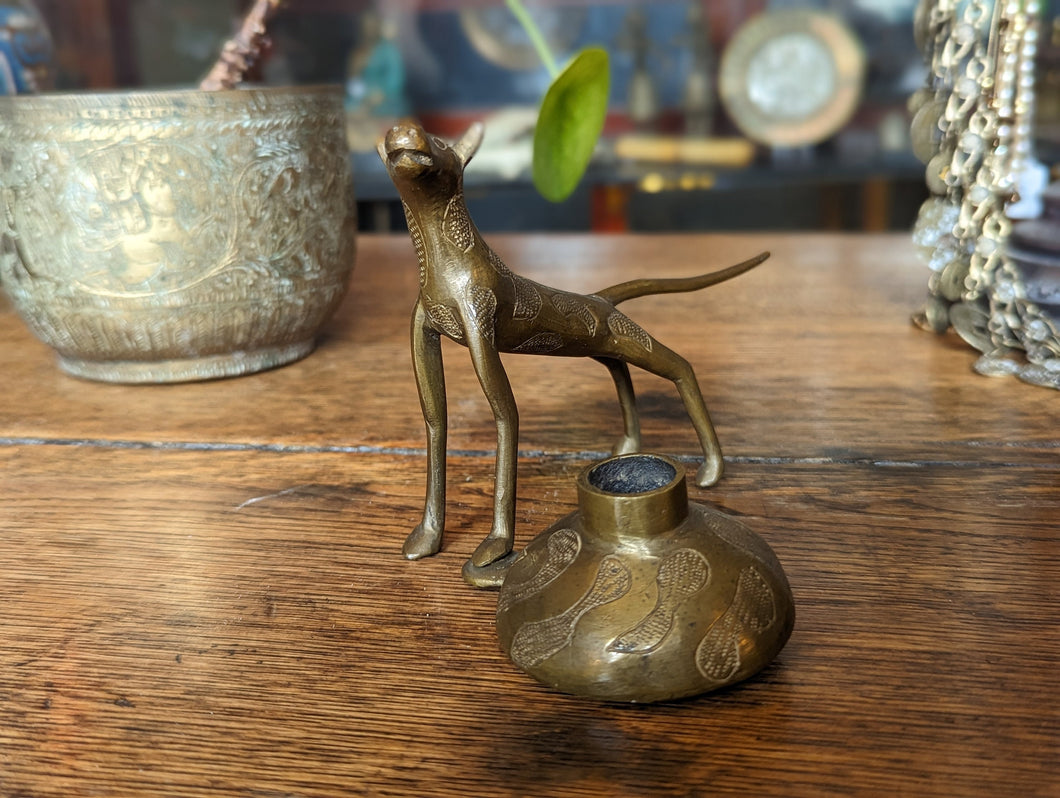 Antique Egyptian Style Bronze Dog Ink Well