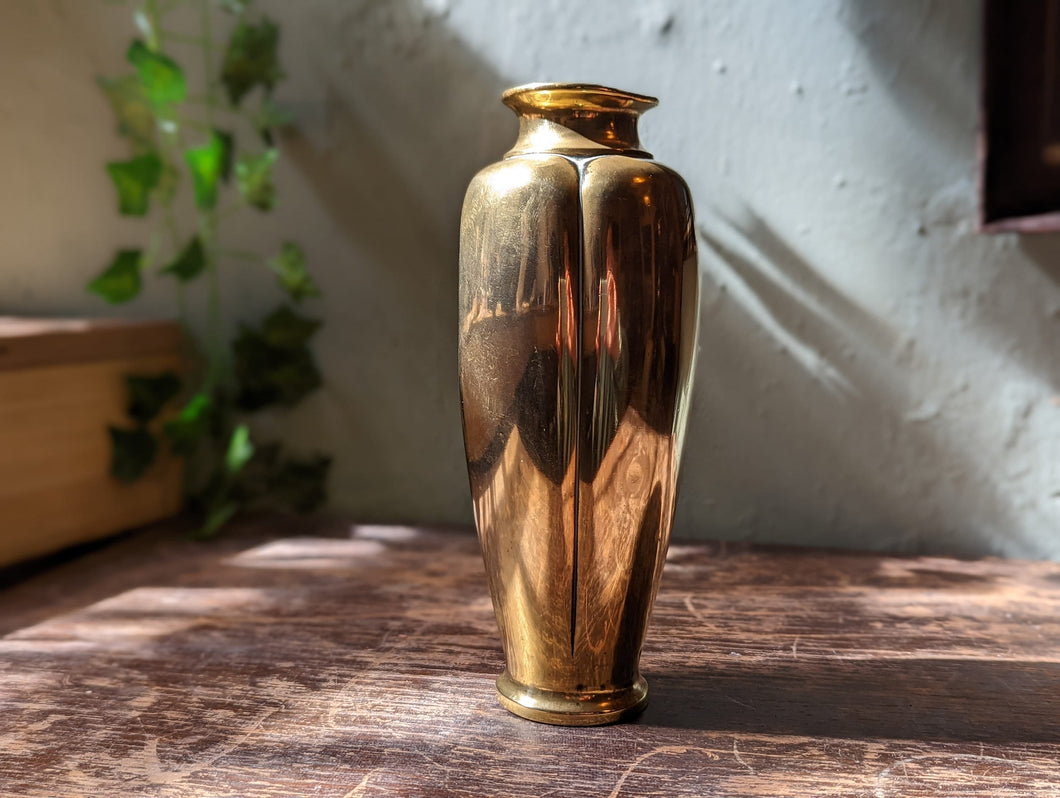 Small Antique Japanese Brass Melon Form Vase