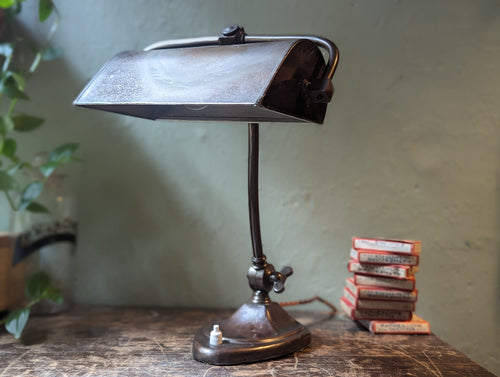 1930's Rewired Brass Bankers Lamp