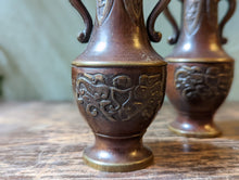 Load image into Gallery viewer, Pair of Small Meiji Period Bronze Japanese Vases
